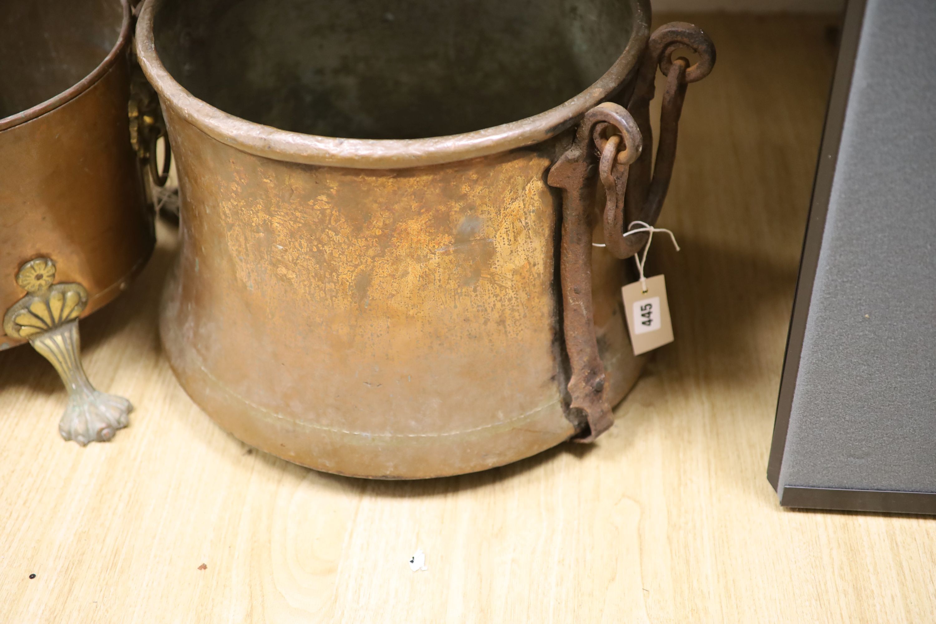 Two copper coal bins and a jug